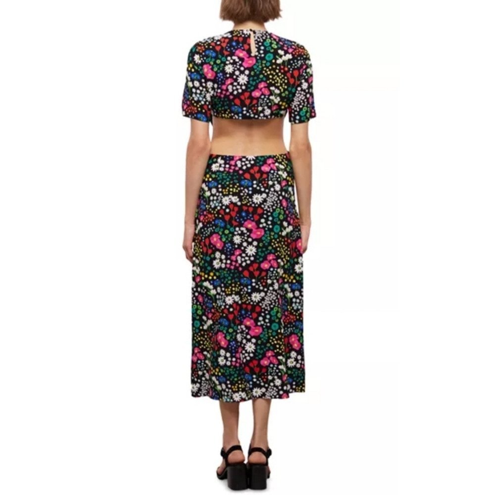 The Kooples NWT Joyful Floral Print Cut Out Dress Size 2/Medium In Black Floral - Picture 3 of 14
